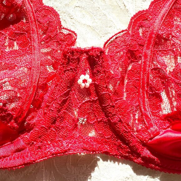 Vintage Christian Dior Satin & Lace Underwire Red Bra 36B - Picture 11 of 12